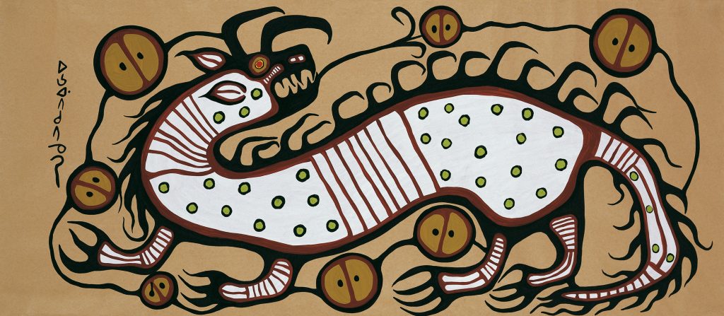 Artwork by Anishinabe painter Norval Morrisseau entitled Water Spirit representing a Mishipeshu
