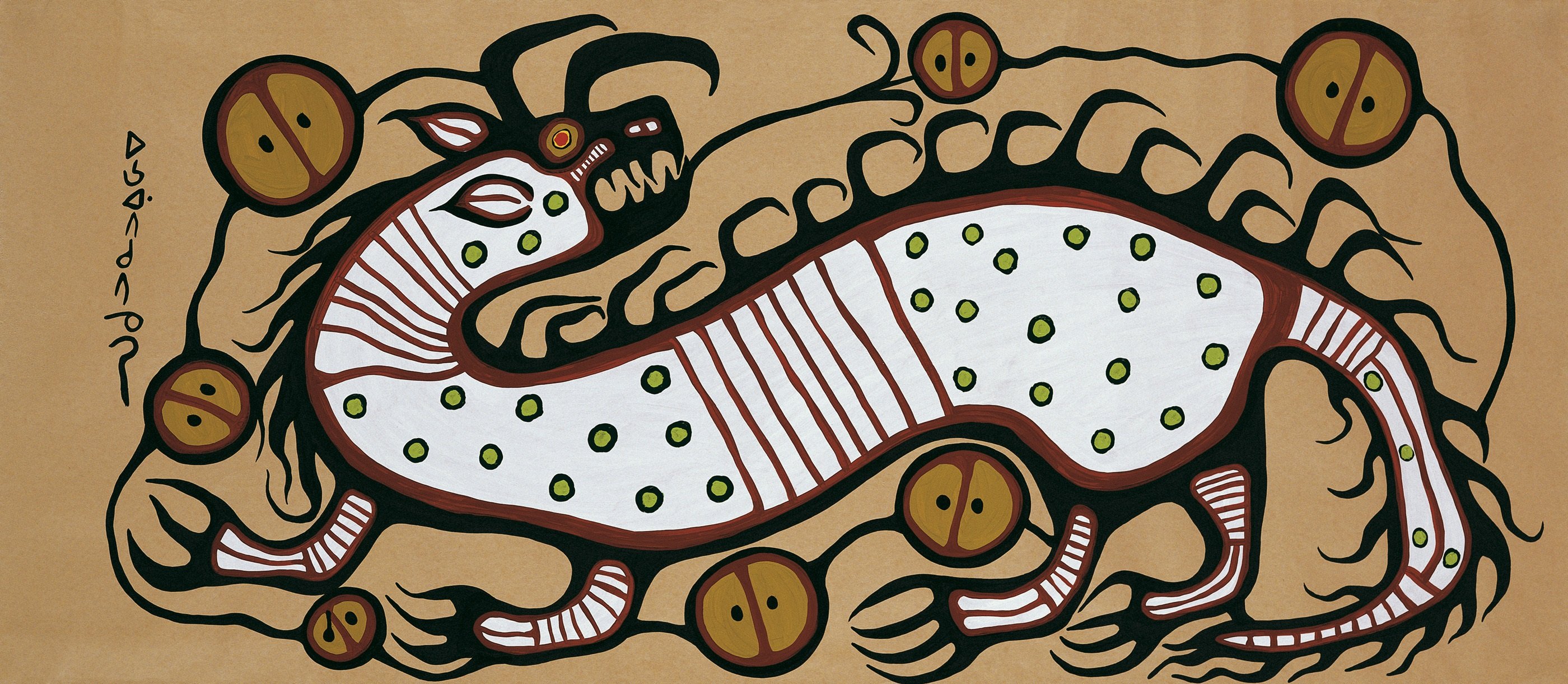 Artwork by Anishinabe painter Norval Morrisseau entitled Water Spirit representing a Mishipeshu