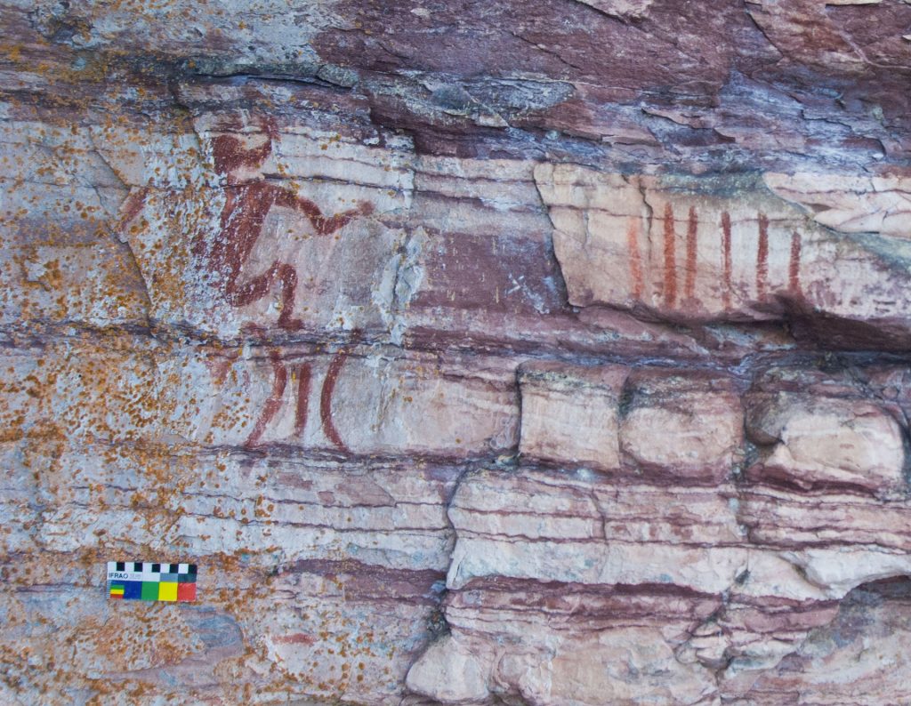 Nipigon River Site in Ontario. Photograph of a figure with horns representing a medicine man or a manitou.